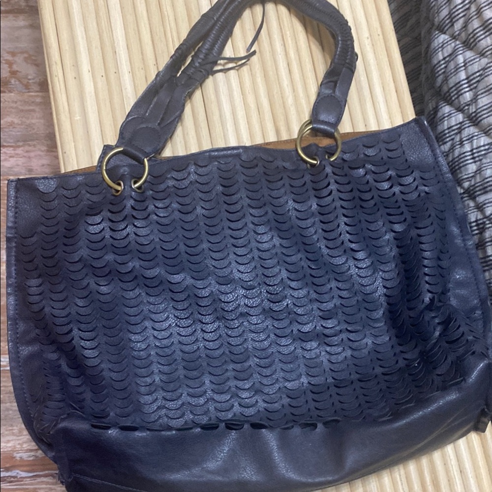 Anthropologie Black Tote Bag with Textured Design